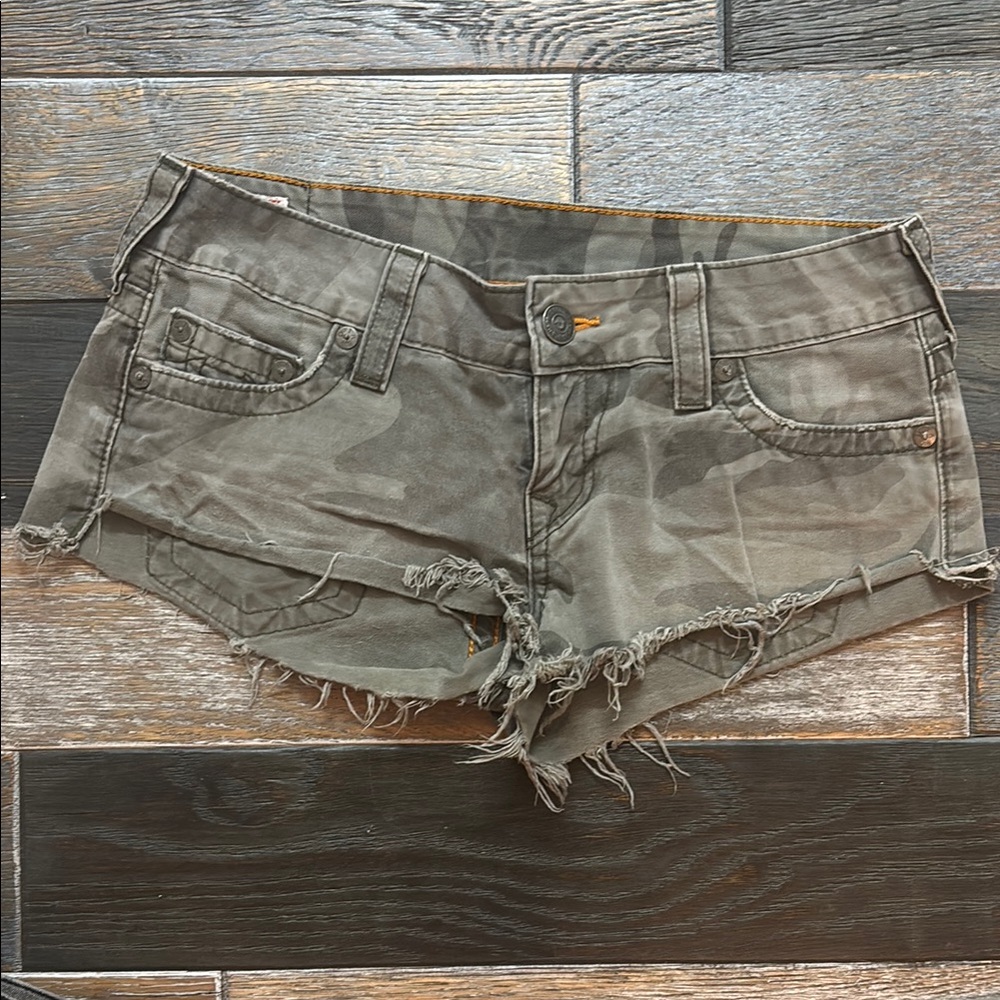 True Religion Olive Green Cargo Shorts